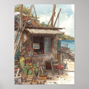 Poster Bonaire cabane à poissons