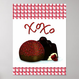 Poster Bonbon Valentin XOXO et chocolat noir
