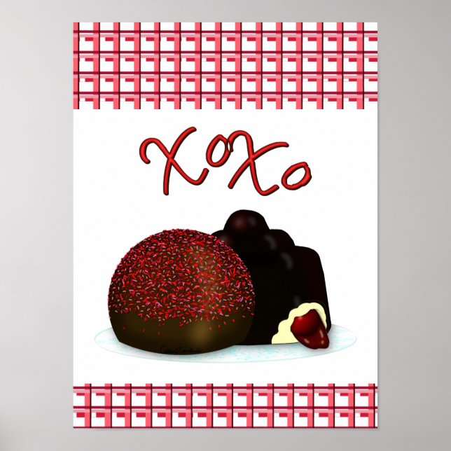 Poster Bonbon Valentin XOXO et chocolat noir (Devant)