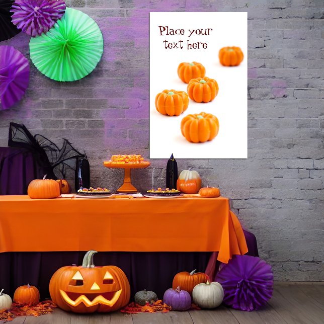 Poster Bonbons citrouilles d'Halloween (Halloween poster with a group of orange candies in shape of pumpkins )