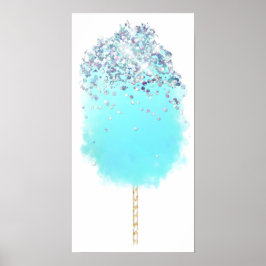 Poster Bonbons de coton mignon bleu et argent parties sci