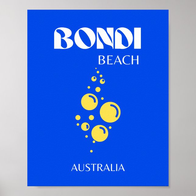 Poster Bondi Beach, Bondi Beach Travel Art, Bleu (Devant)