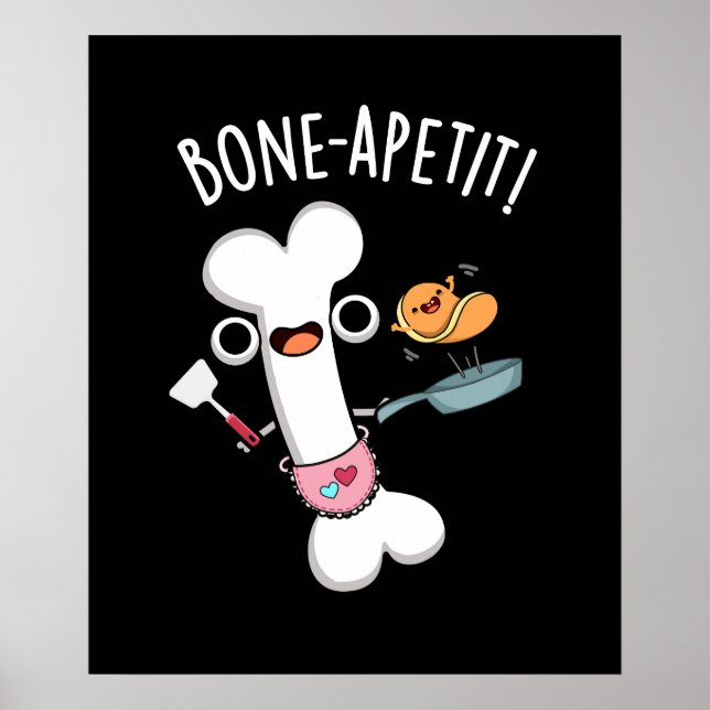 Poster Bone Apetit Funny Cuisine Pun Dark BG (Devant)