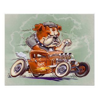 Poster Bones Brigade - Bulldog in Hot Rod - Dessin -