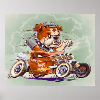 Poster Bones Brigade - Bulldog in Hot Rod - Dessin -
