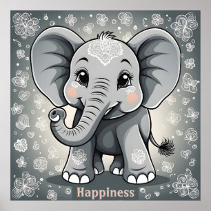 Poster Bonheur Baby Elephant AI Imaginaire Art numérique