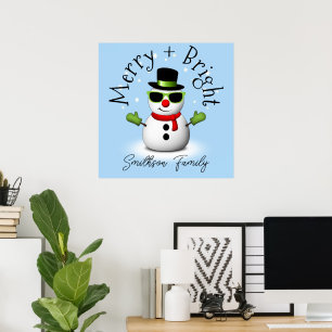 Poster Bonhomme de neige cool Joyeux Noël lumineux Noël p