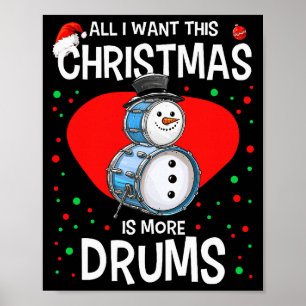 Poster Bonhomme de neige de Noël drôle batteur tambours p