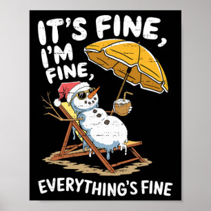 Poster Bonhomme de neige drôle Noël en juillet Xmas été N