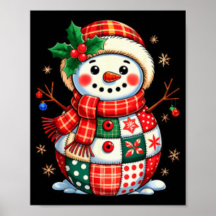 Poster Bonhomme de neige en patchwork de Noël - Esthétiqu
