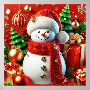 Poster Bonhomme de neige joyeux