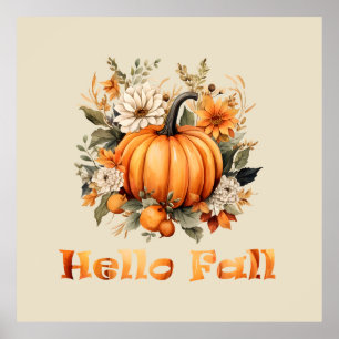 Poster Bonjour Automne aquarelle fleur sauvage feuilles d