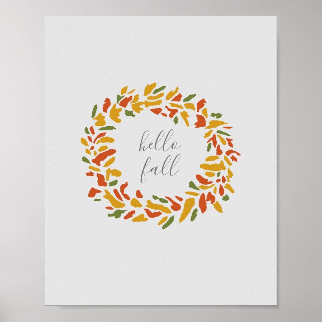 Poster Bonjour Automne Bienvenue Wreath Automne Peinture (Devant)