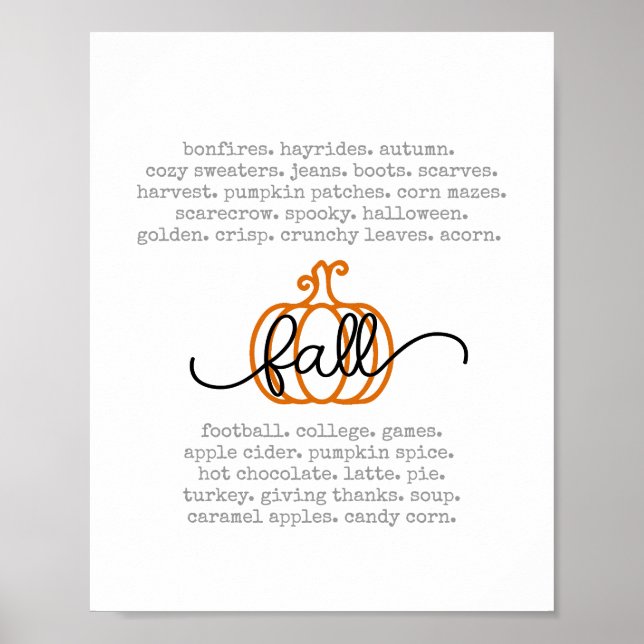 Poster Bonjour Automne Définition Mots Citrouille Automne (Devant)