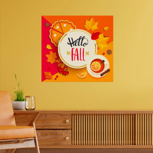 Poster Bonjour Automne Feuilles Et Boire