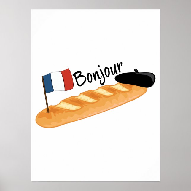 Poster Bonjour Baguette - Drôle Français (Devant)