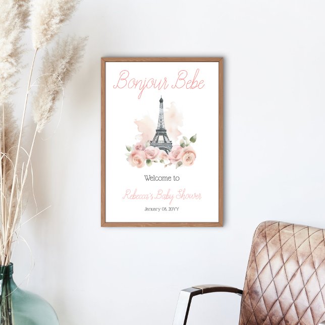 Poster Bonjour Bebe Baby shower Floral Parisien Bienvenue (Créateur téléchargé)