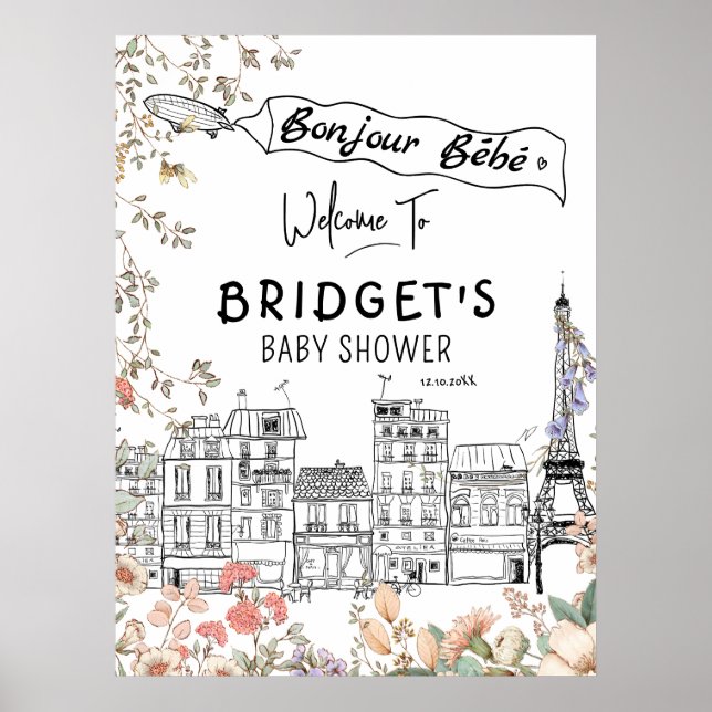 Poster Bonjour Bebe Baby shower neutre pour les femmes Bi (Devant)