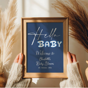 Poster Bonjour Bébé Élégante Bienvenue à la Baby Shower B