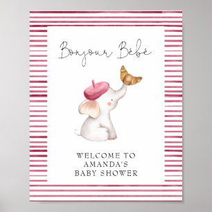 Poster Bonjour Bebe French Elephant Baby shower de bienve