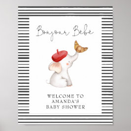 Poster Bonjour Bebe French Elephant Baby shower de bienve
