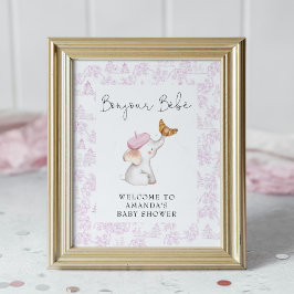Poster Bonjour Bebe Rose French Girl Baby shower d'accuei