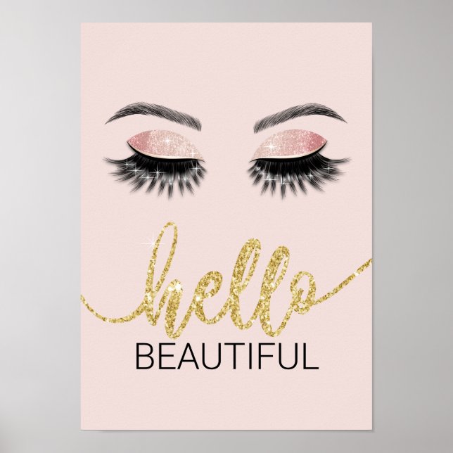 Poster Bonjour Belle Lashes Gold Typographie Salon (Devant)