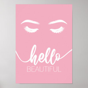 Poster Bonjour Belle Moderne Lashes Rose Salon de Beauté