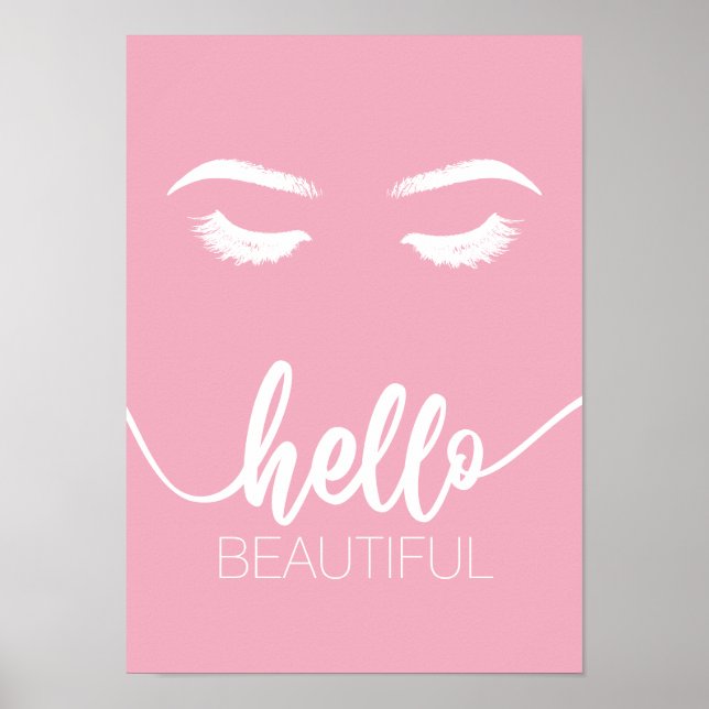 Poster Bonjour Belle Moderne Lashes Rose Salon de Beauté (Devant)