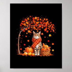 Poster Bonjour Chat d'automne Feuille de chute Amoureux d