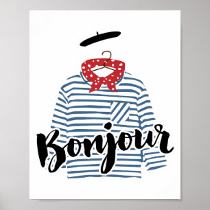 Poster Bonjour, chemise rayée en français Imprimer
