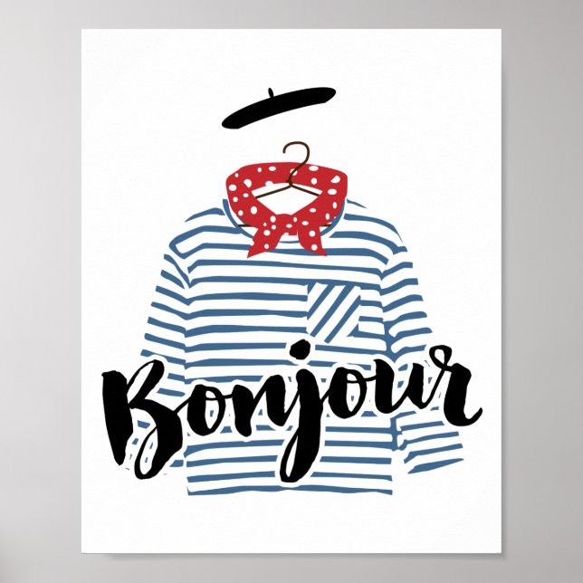 Poster Bonjour, chemise rayée en français Imprimer (Devant)