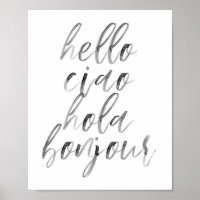Bonjour Ciao Hola Bonjour Aquarelle Script