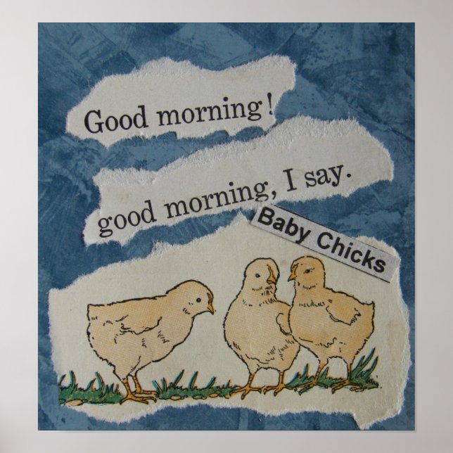 Poster Bonjour ! Collage vintage Chicks (Devant)
