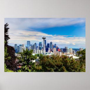 Poster Bonjour de Seattle, Washington. Vue du centre-vill