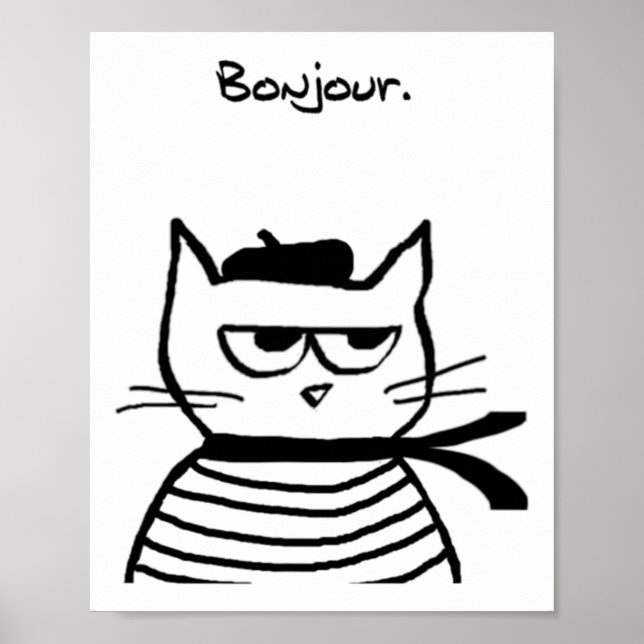Poster Bonjour French Cat Funny (Devant)