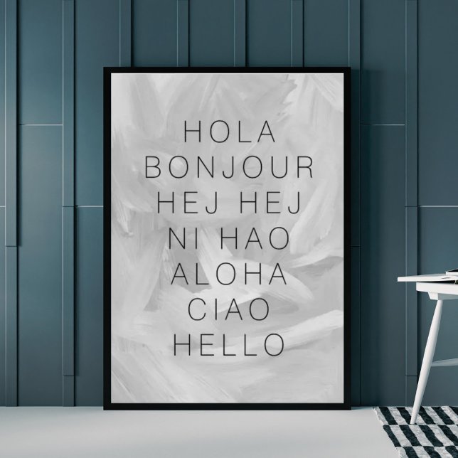 Poster Bonjour Hola Bonjour Typographie moderne Black Gre (Créateur téléchargé)