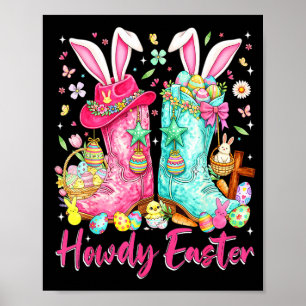 Poster Bonjour lapin de Pâques western coquette bottes de