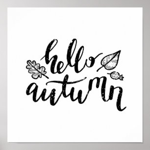 Poster Bonjour L'automne laisse des calligraphies noir et