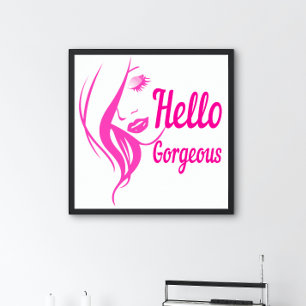 Poster Bonjour Magnifique Jolie Dame Visage Typographie