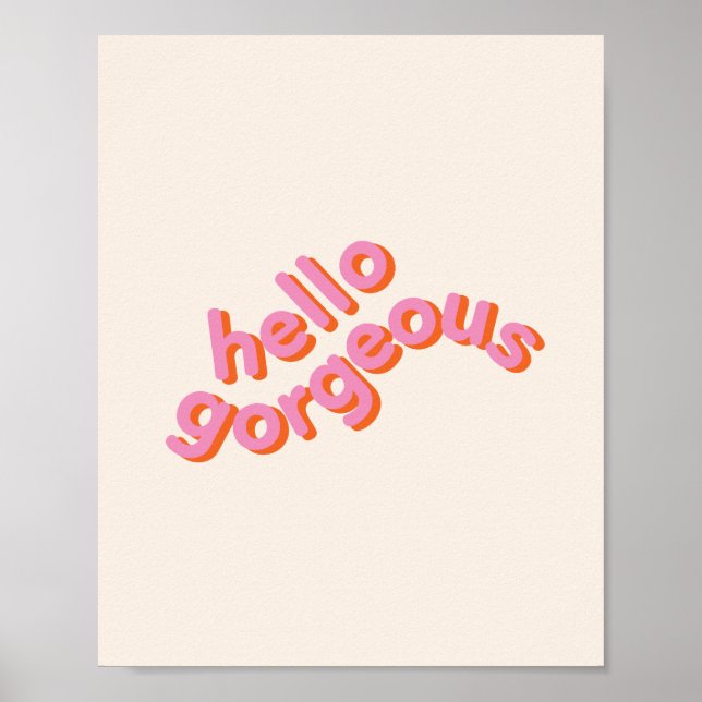 Poster Bonjour magnifique mignonne typographie rose art m (Devant)