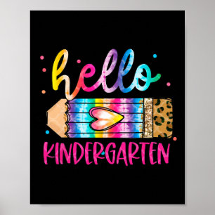 Poster Bonjour maternelle léopard tie dye crayon mignon t