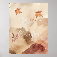 Bonjour Octobre Aquarelle Brown Feuilles d'érable