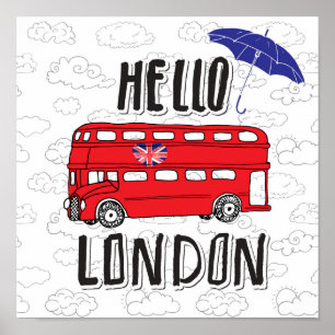 Poster Bonjour signe en lettres de main de Londres   avec