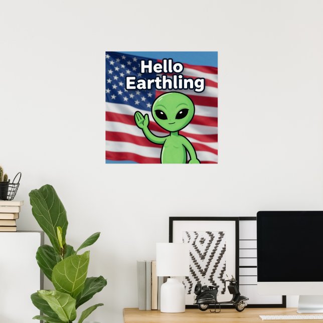 Poster Bonjour Terrien (Bureau à domicile)