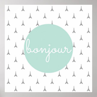 Poster Bonjour Tour Eiffel imprimé en gris