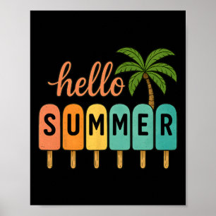 Poster Bonjour Vacances d'été à la plage Glace Sucette Gi