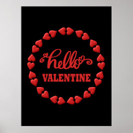 Poster Bonjour Valentine 2024 Bonne Valentines coeur roug