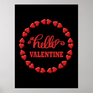 Poster Bonjour Valentine 2024 Bonne Valentines coeur roug