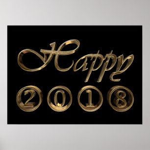 Poster Bonne année 2018 Typographie noir et or